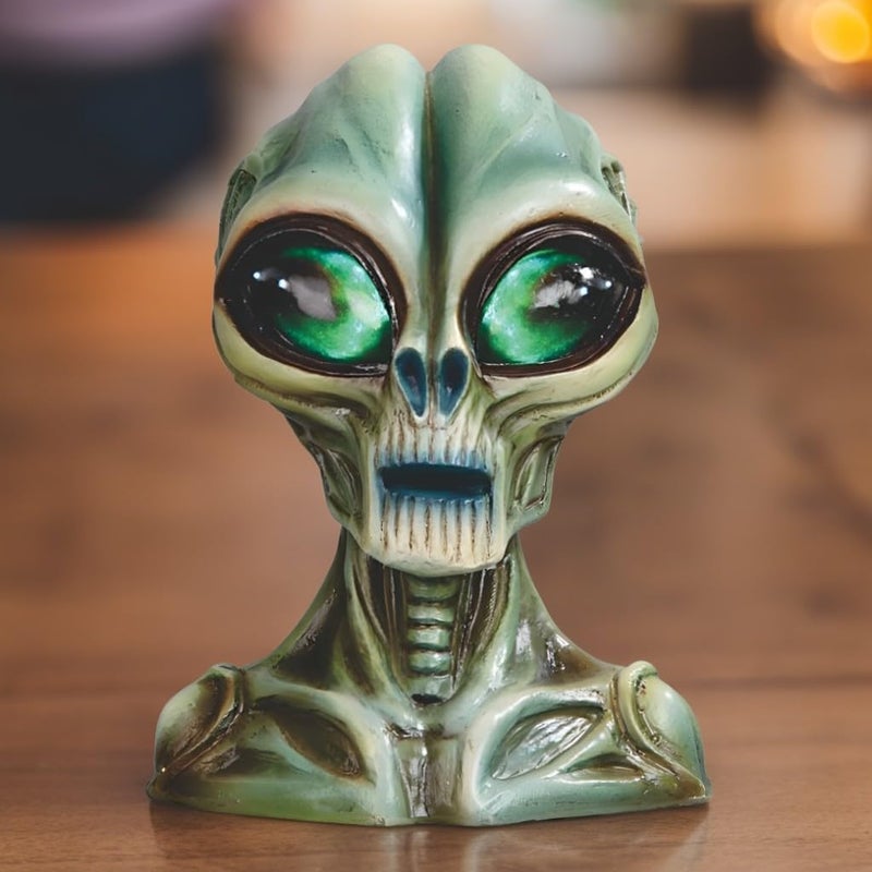 ICE ARMOR Hand Painted 7.75" H Alien Bust Figurine Statue Sculpture Ornament Decoration Home/Room Decor Ideas for Housewarming, Holidays and Birthdays Great Collectible Addition - Image 1
